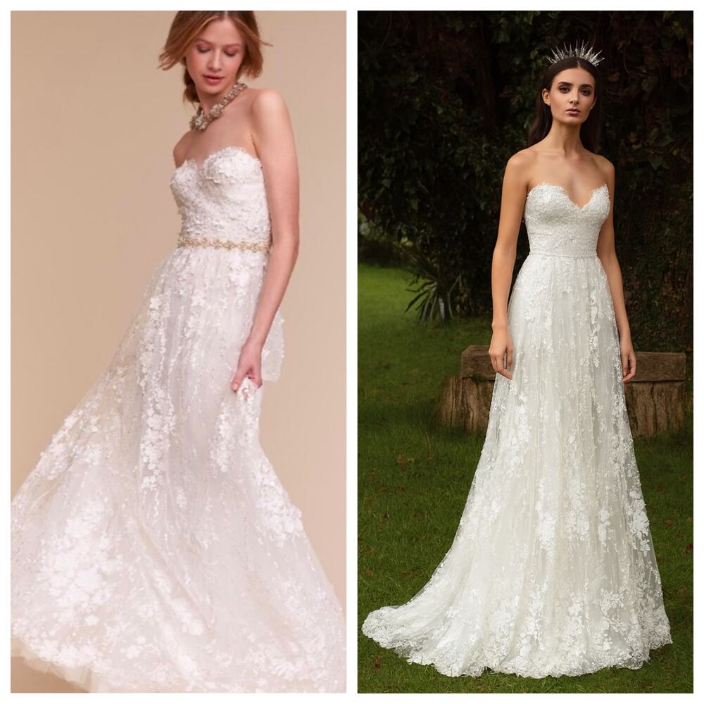 Catherine Deane Sia US 12 Lace Appliqué Strapless Wedding Dress Anthropologie